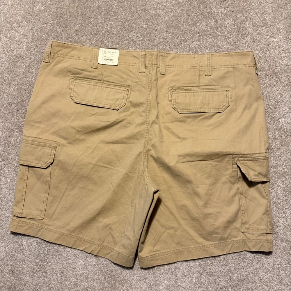 Sonoma Cargo Shorts Mens 48 Tan 100% Cotton Twill Multi-Pocket Casual New
